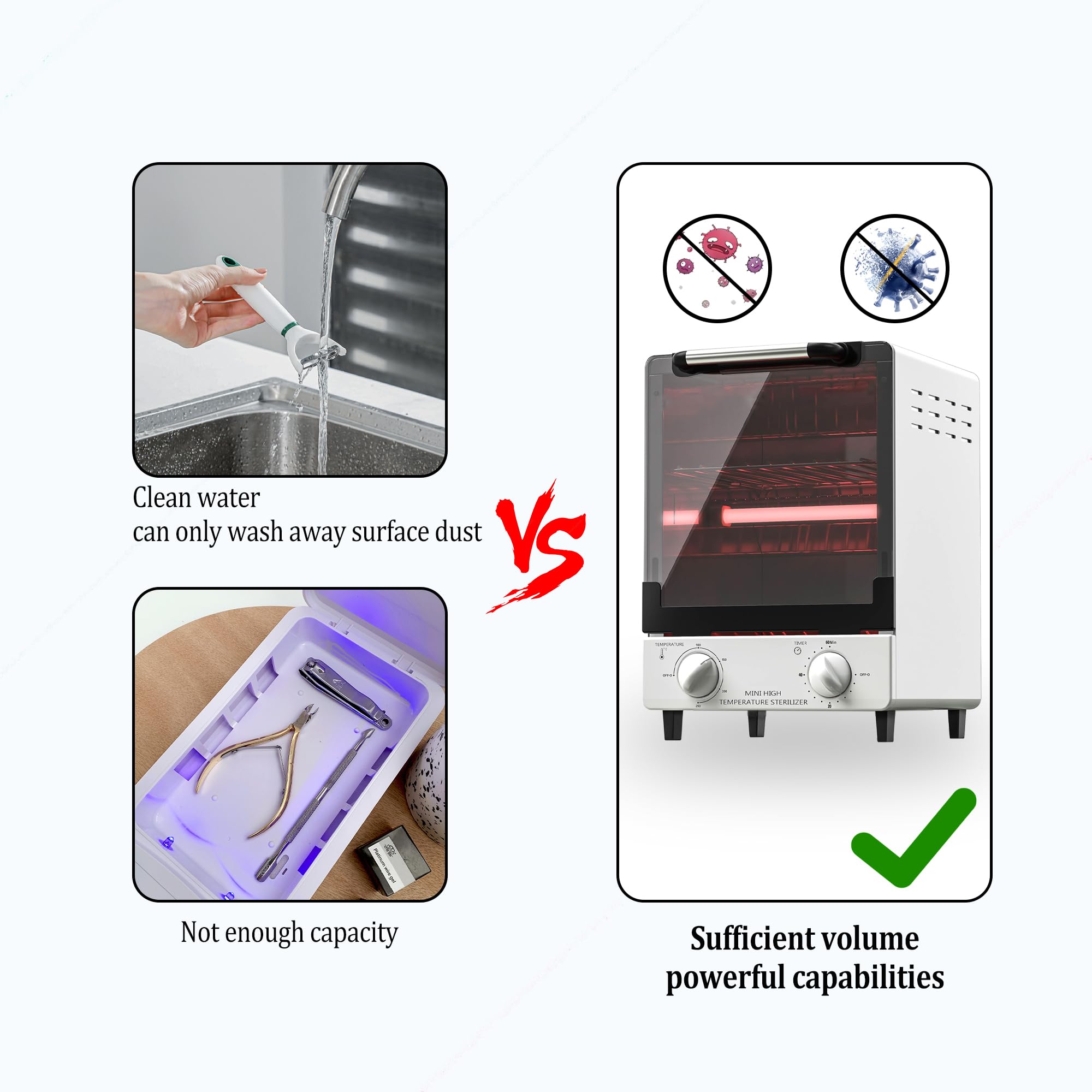 Sterilizzatore ad alta temperatura, sterilizzatore a calore secco di grande capacità da 10 litri, temperatura massima 250 ℃, con controllo della temperatura e timer, per salone di bellezza spa per