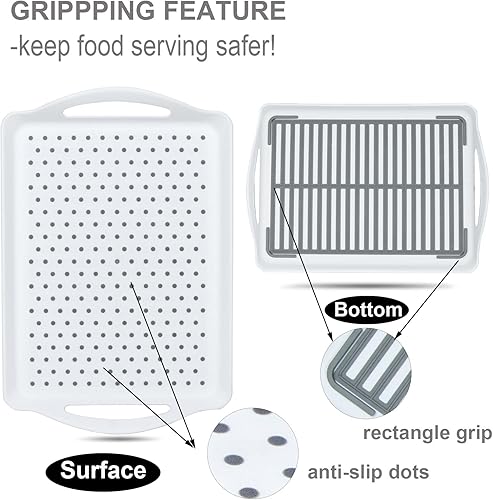 Miniatura 2 de LONEA Bandeja antideslizante para servir alimentos con asas, paquete de 2 bandejas rectangulares antideslizantes no tóxicas aptas para lavavajillas