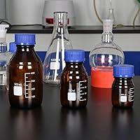 Vista 6 de stonylab Botellas redondas graduadas de vidrio ámbar con tapa de rosca GL45, 16.9 fl oz, 1 paquete