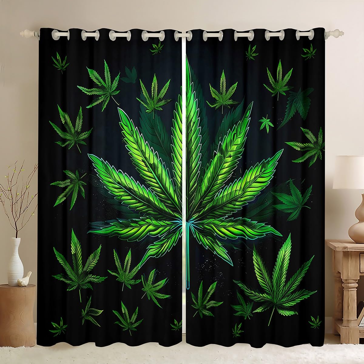 Rideaux psychédéliques cannabis chambre adolescent déco originale 106x213