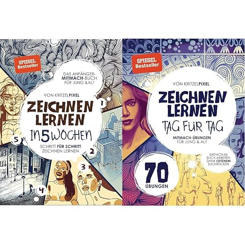Kritzelpixel-Set: "Zeichnen lernen in 5 Wochen" + "Zeichnen lernen Tag für Tag"