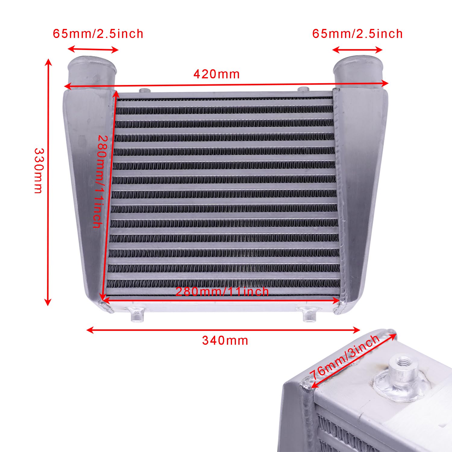 Intercooler samochodowy 280x280x76mm 2,5-calowy wlot 63mm wylot do samochodu Turbo
