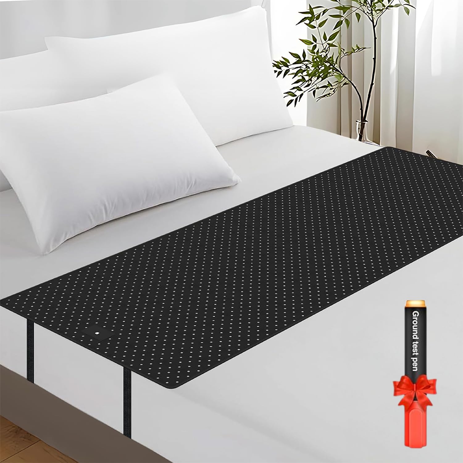 Grounding Mat for Bed King Size (27''x78') Earth Connected Grounding Bed Mat for Pain Relief & Energy Boost,Grounding pad for Bed Includes Cord (15ft), Test Pen & Manual (Black)