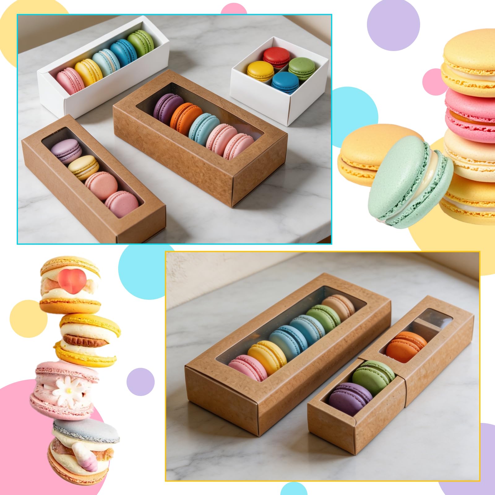 Caja De Ventana De Papel,25 Piezas Caja De Embalaje De Repostería, Caja De Macarrones, con Ventana Transparente, para Tartas, Mini Donas, Chocolates y Galletas(8.2 * 4.9 * 2.1 Pulgadas)