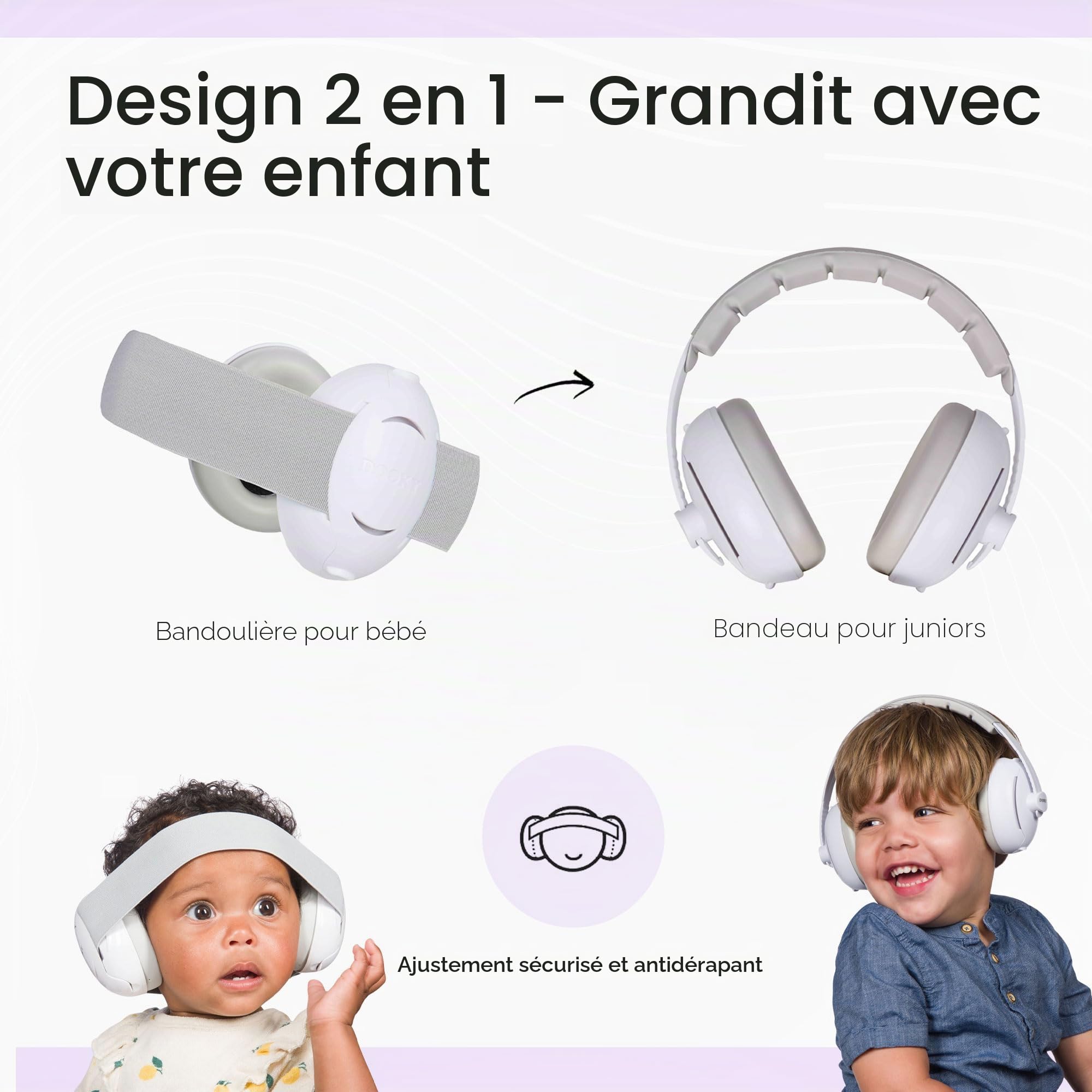 Dooky Casque de protection auditive 2 en 1 pour bébé/junior Blanc/gris