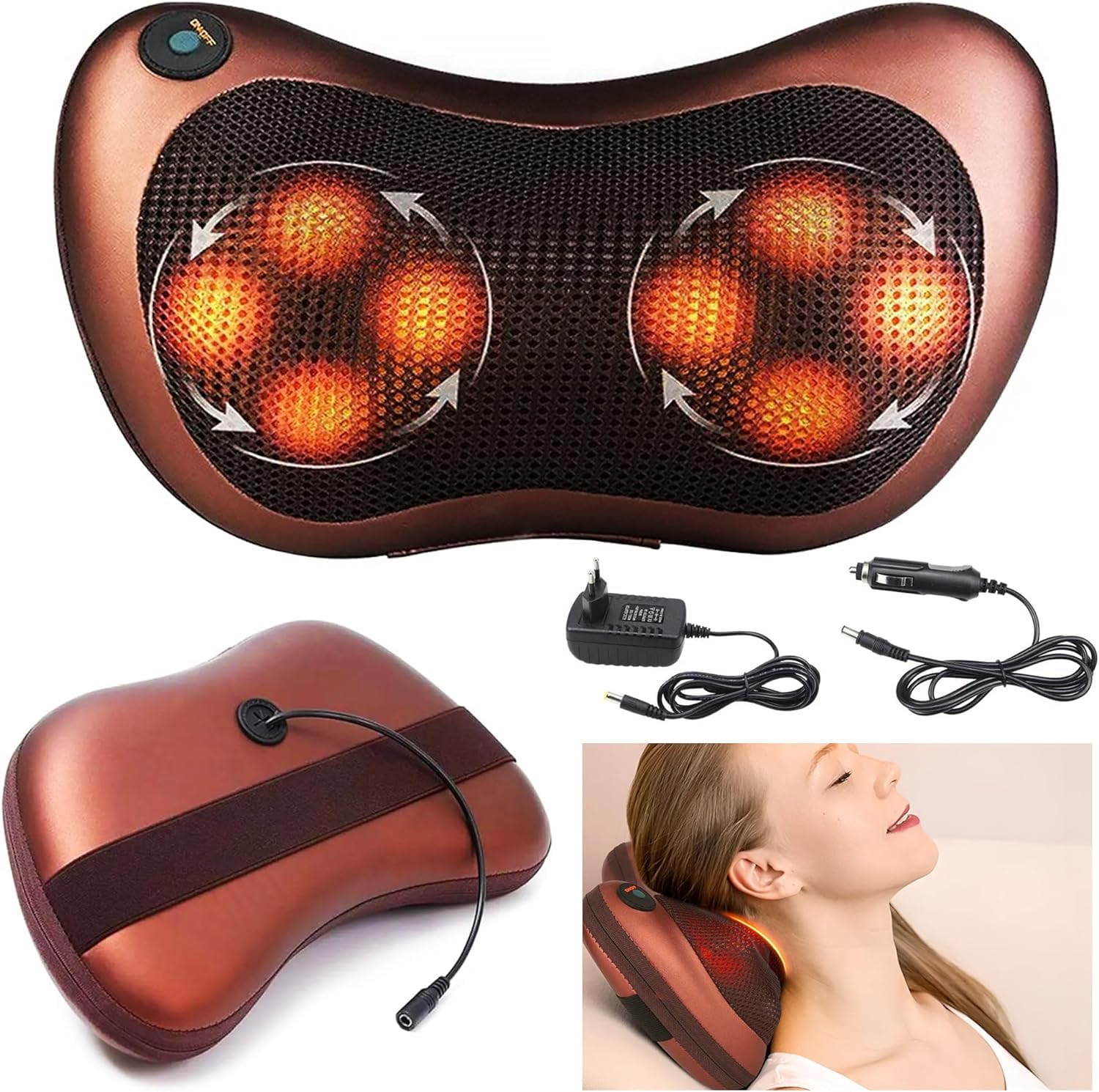 Extralink Cervical and Back Massager, Back Massager with 8 Massage Heads, AC and DC Power, Heating Function, Shiatsu, Relaxing, Applicable to Various Areas, Cushion Massager