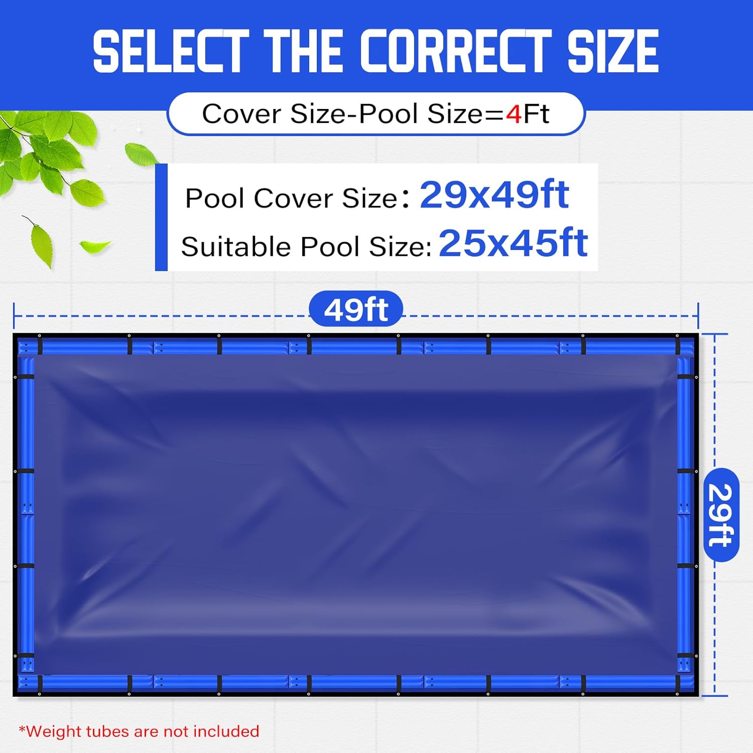 Inground Pool Cover,25 x 45 Ft Rectangle Pool Cover for Off-Season Swimming Pool Protection,4 ft Overlap,Cold and UV-Resistance,Easy Installation