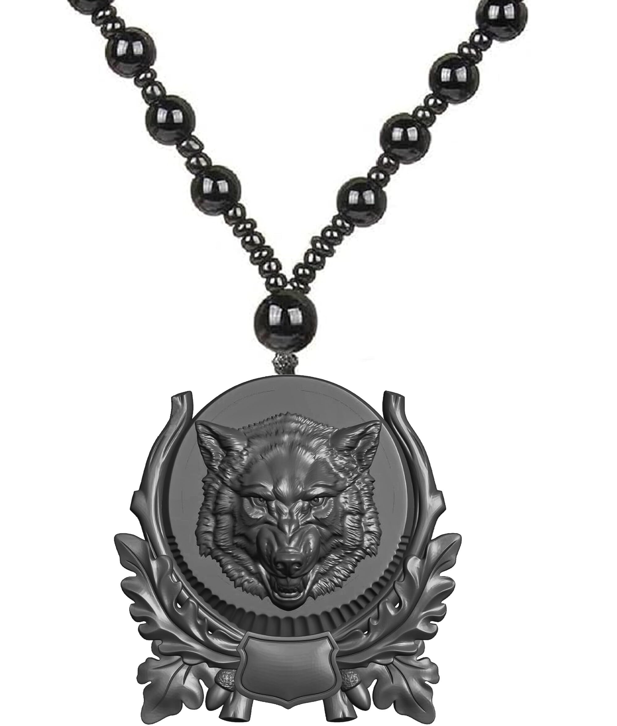 Tribal Wolf Pattern Beaded Chain Necklace For Men Women Boys Girls Stylish charm Tribal Jewelry Gift Bold Black wild Animal Design on Beads Mala chain Gift For Boys, Friend, Men Studs-image-6