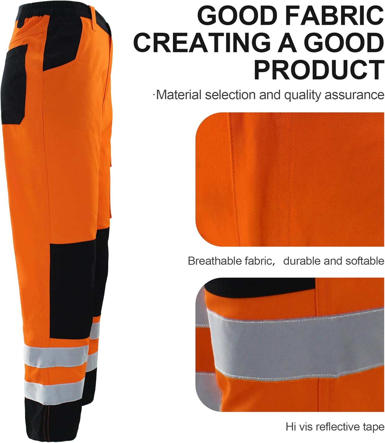High Visibility Bright Orange Safety Work Pant with Multiple Pockets Construction Work Reflective Pants.