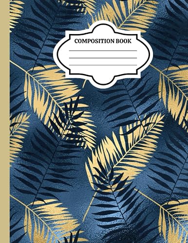 Blue Composition Notebook: Wide Ruled Paper Notebook Journal. Blank Wide Lined Workbook for Women, Girls, Kids, Teens and Students. Blue Gold Glossy Pattern. 8.5 x 11 (A4), 200 Pages.