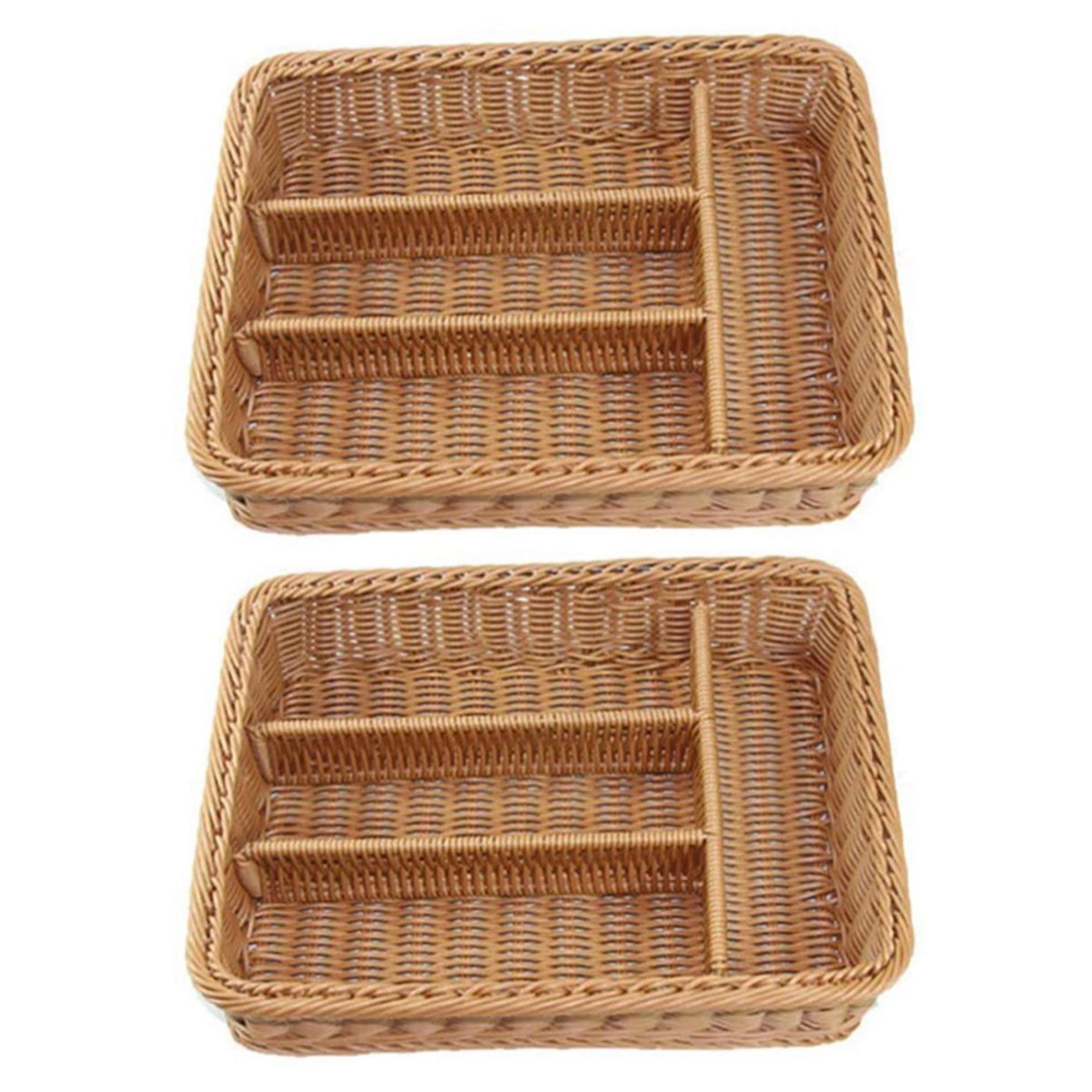 Hndhbfgrt 2X Kitchen Drawer Organizer Cutlery Storage Basket 4 Compartments Kitchen Forks Knifes Rattan Storage Tray
