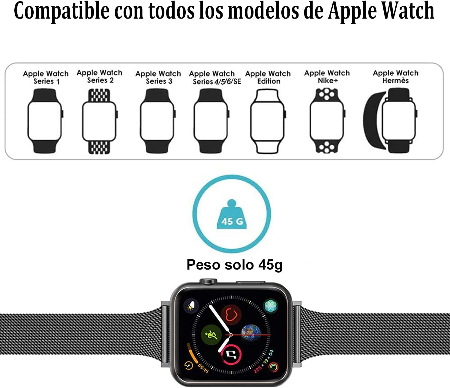 PUBUNUS Correa Compatible con Apple Watch 45mm 44mm 42mm 41mm 40mm 38mm,  Repuesto de Acero Inoxidable Hebilla de Metal para iWatch Series  7/SE/6/5/4/3/2/1 : Amazon.com.mx: Electrónicos