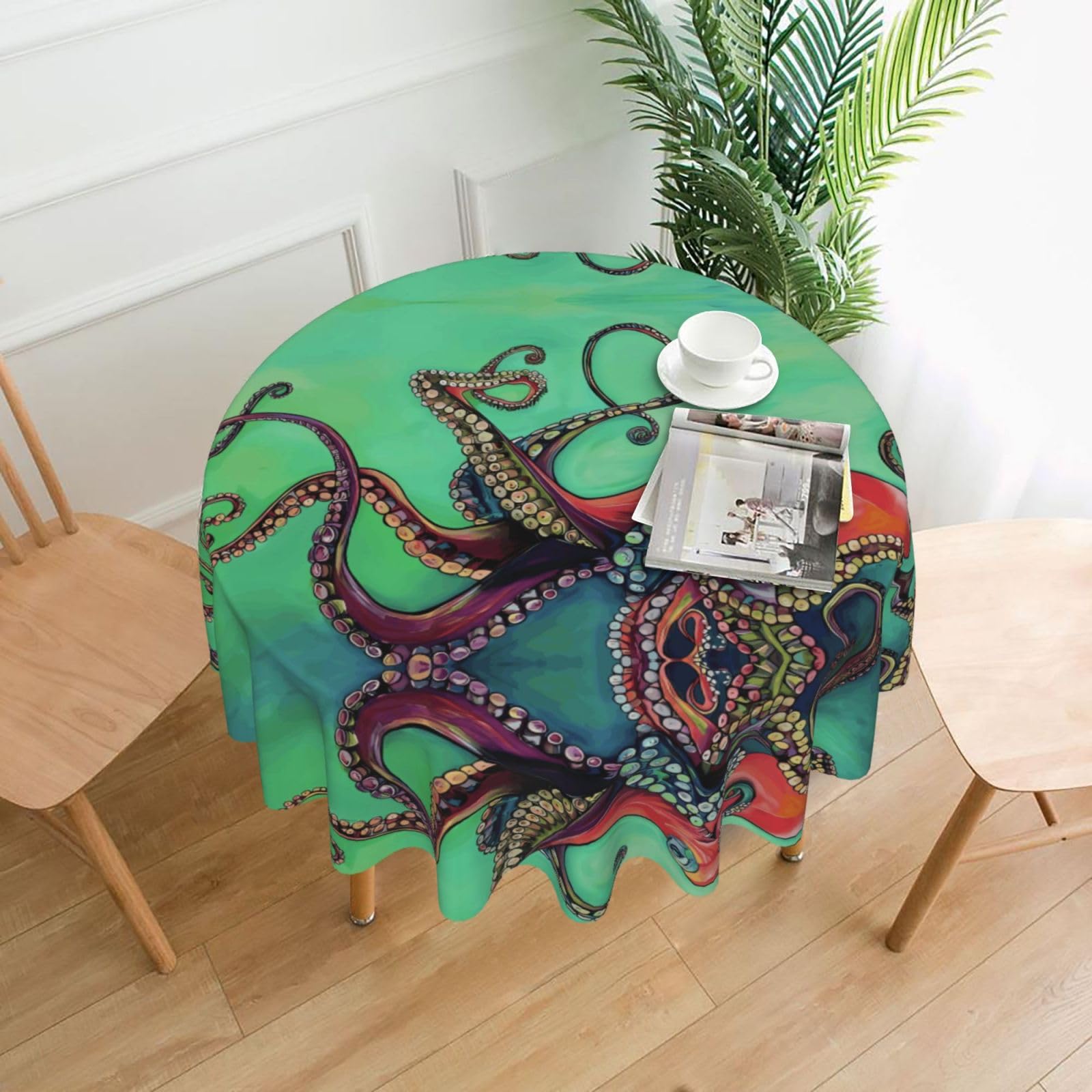 WHJSHOP cute octopus Prints Round Decorative Throw – 60in Stylish Table Cover for Dining, Parties & Outdoor Events