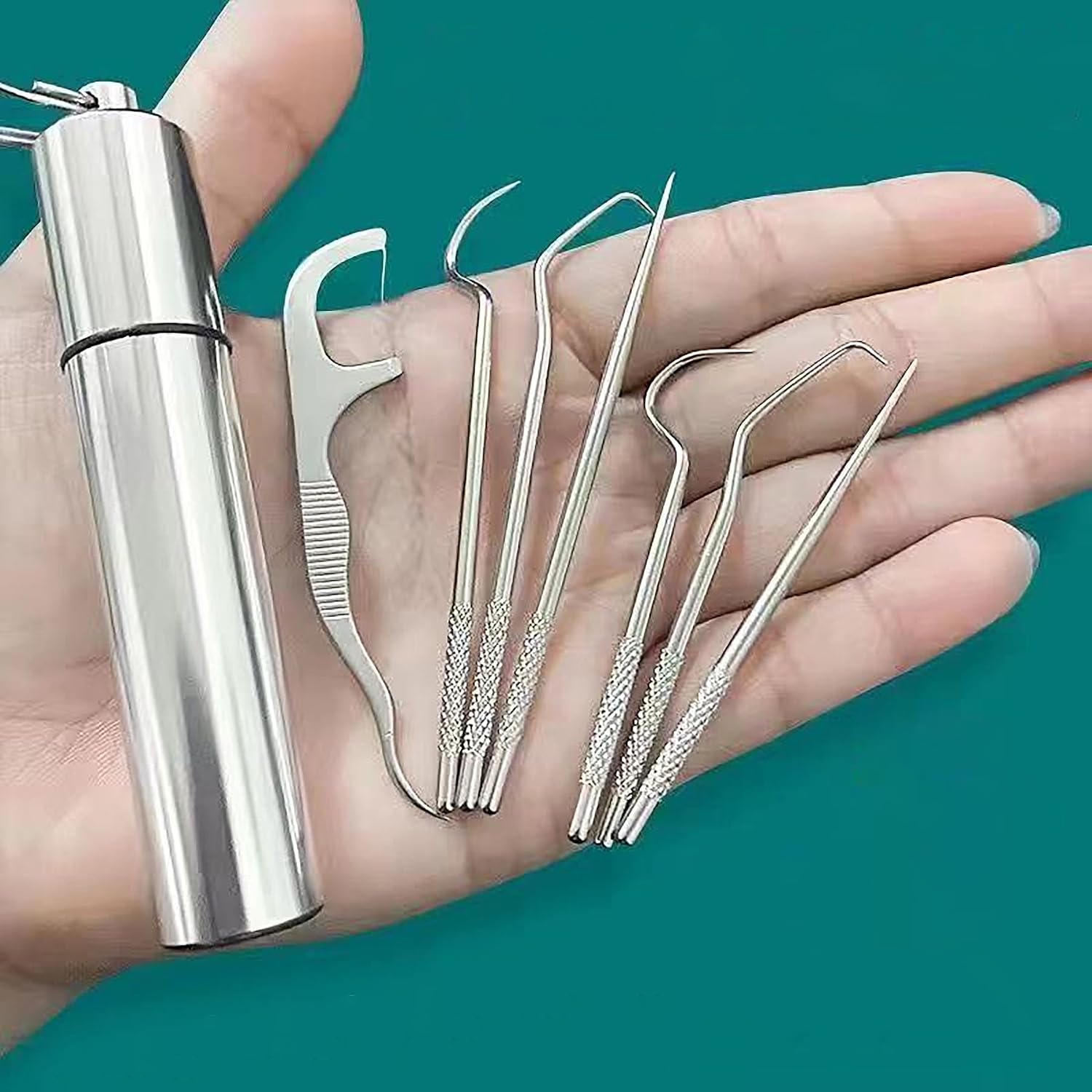 CoguZed 14pcs Stainless Steel Toothpick Set, Reusable Metal Toothpicks for Teeth with Dispenser, Portable Travel Toothpick Tool for Outdoor Picnic Camping