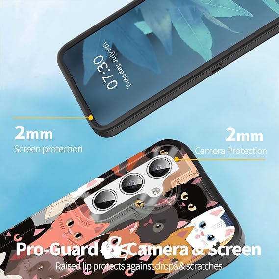 Galaxy S24 Plus用ケース、防塵ポートカバー、フルボディシリコーンゴムカバー、滑り止め落下防止電話ケース Samsung Galaxy S24 Plus 6.7インチ 2024年用、カラフルな猫