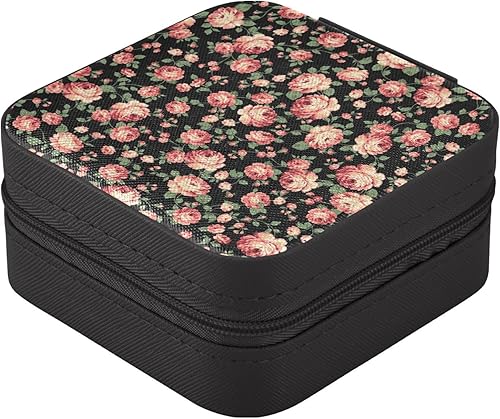 Vista 2 de WELLDAY Jewelry Box Roses Portable Travel Jewelry Case Organizer Bag Storage Box for Necklace, Earrings, Rings, Bracelet