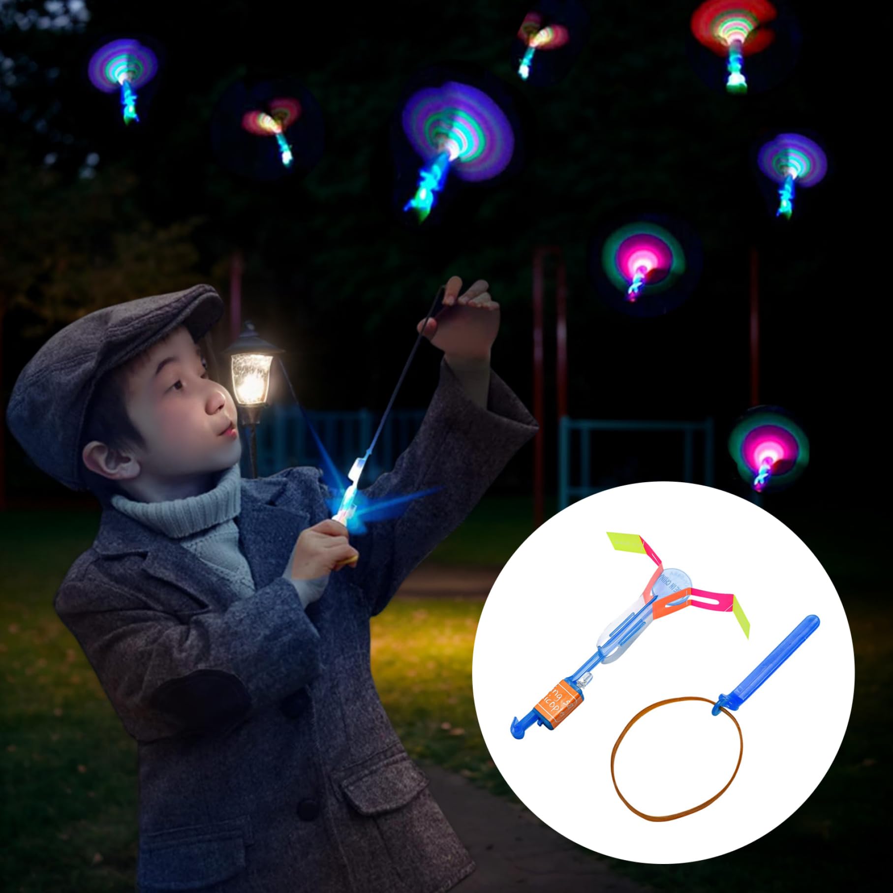 50pcs Spin Copter LED Flying Toy con tirachinas y Flechas Juguetes Brillantes Divertidos de Verano