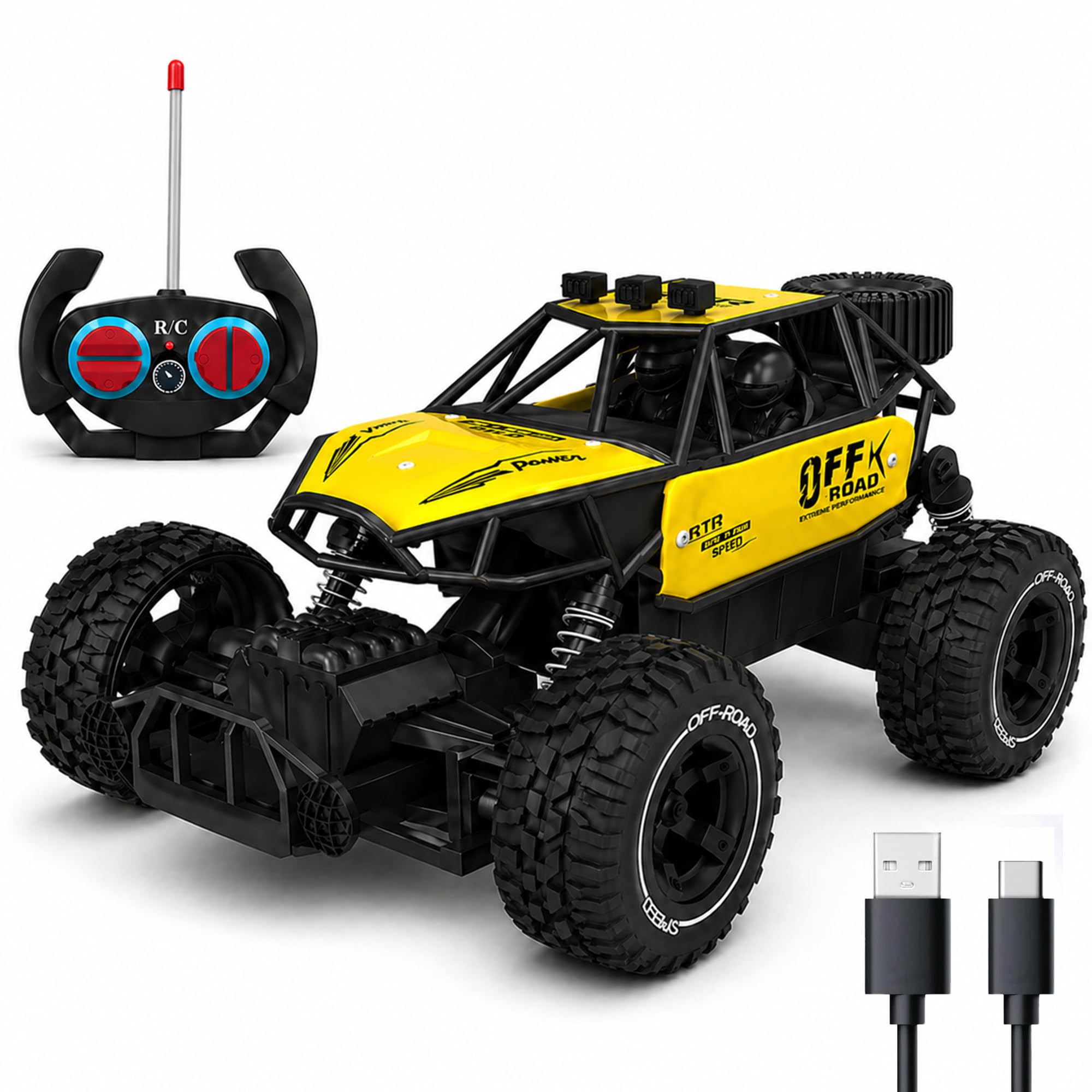 Yellow RC Car Rock Crawler Remote Control Car with LED Headlight, Rechargeable Battery High Speed Off Road RC Car, Monster Truck Toy Car for Kids & Boys 7-14 Years | Remote Control Car Toy Gift-image-14