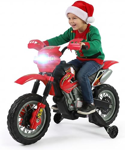 Aosom 6V Kids Motorcycle, Electric Motorcycle with Dirt Bike Style, Street Bike Design Battery Powered Ride On Toy with Training Wheels, Headlight,