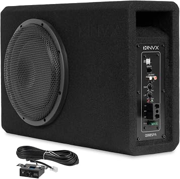 NVX 10" 1200W 350W RMS Shallow Slot Ported Powered Subwoofer Enclosure | Built-in Amplifier, Metal Grille, Remote Bass Knob, Easy to Install in Cars & Trucks