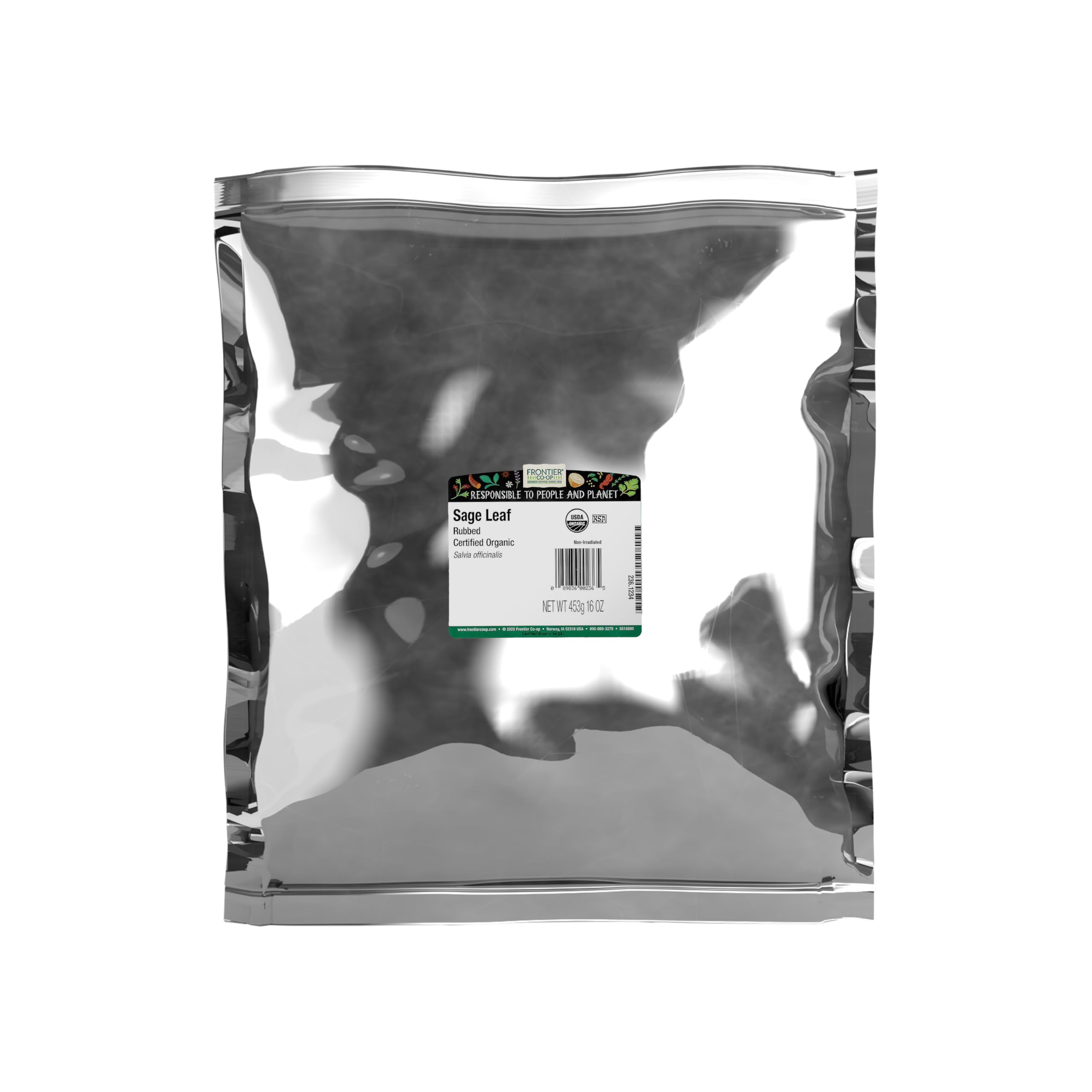 Frontier Co-op Rubbed Sage Leaf, 1-Pound, Sweet Earthy Flavor, Hints of Mint, Pair with Garlic & Rosemary, Kosher, Organic