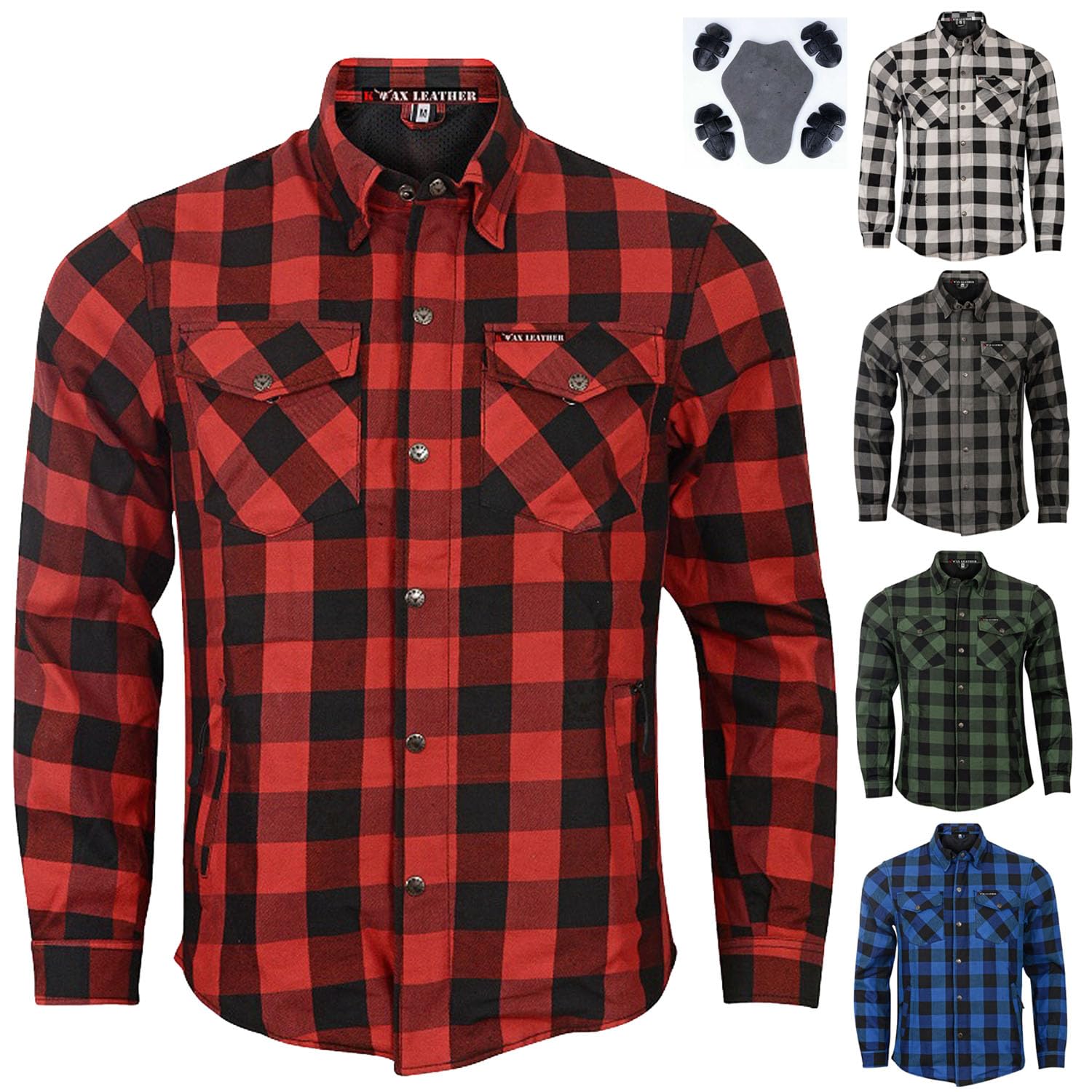 MOTEROMens Motorcycle Biker Shirt with Removable Aramid Lined CE Armours Protection Men Motorbike Check Shirt (Blue-3XL)