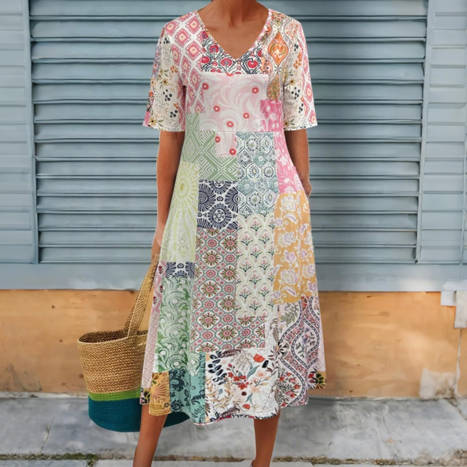 Women's Summer Elegant Floral Print Versatile V-Neck Dress