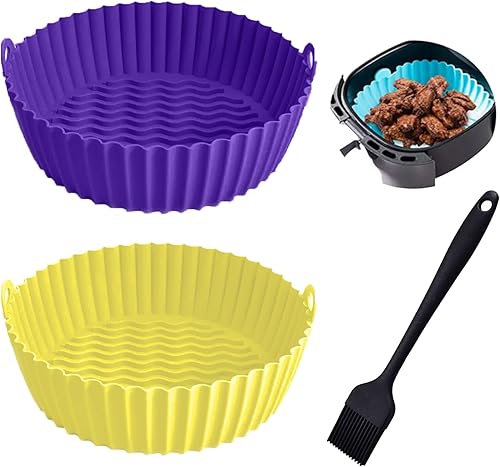 NEXORA Paquete de 2 forros de silicona de 8.5 pulgadas para freidora de aire, cesta de silicona reutilizable resistente al calor, fácil limpieza,
