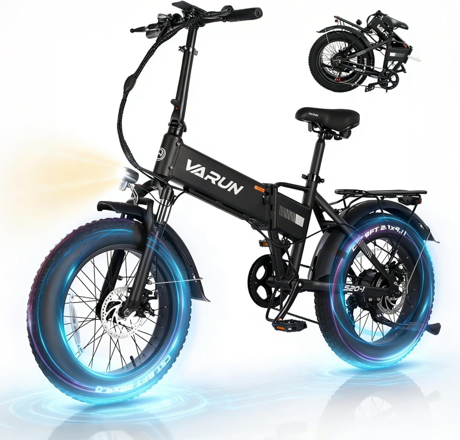 VARUN Electric Bike - Peak 750W Adults Ebike Up to 80KM, 25MPH, 624Wh Anti-Theft Battery, Shock Absorber, Pedal-Assist Level, Portable 20" Fat Tire Ebike for Women & Men