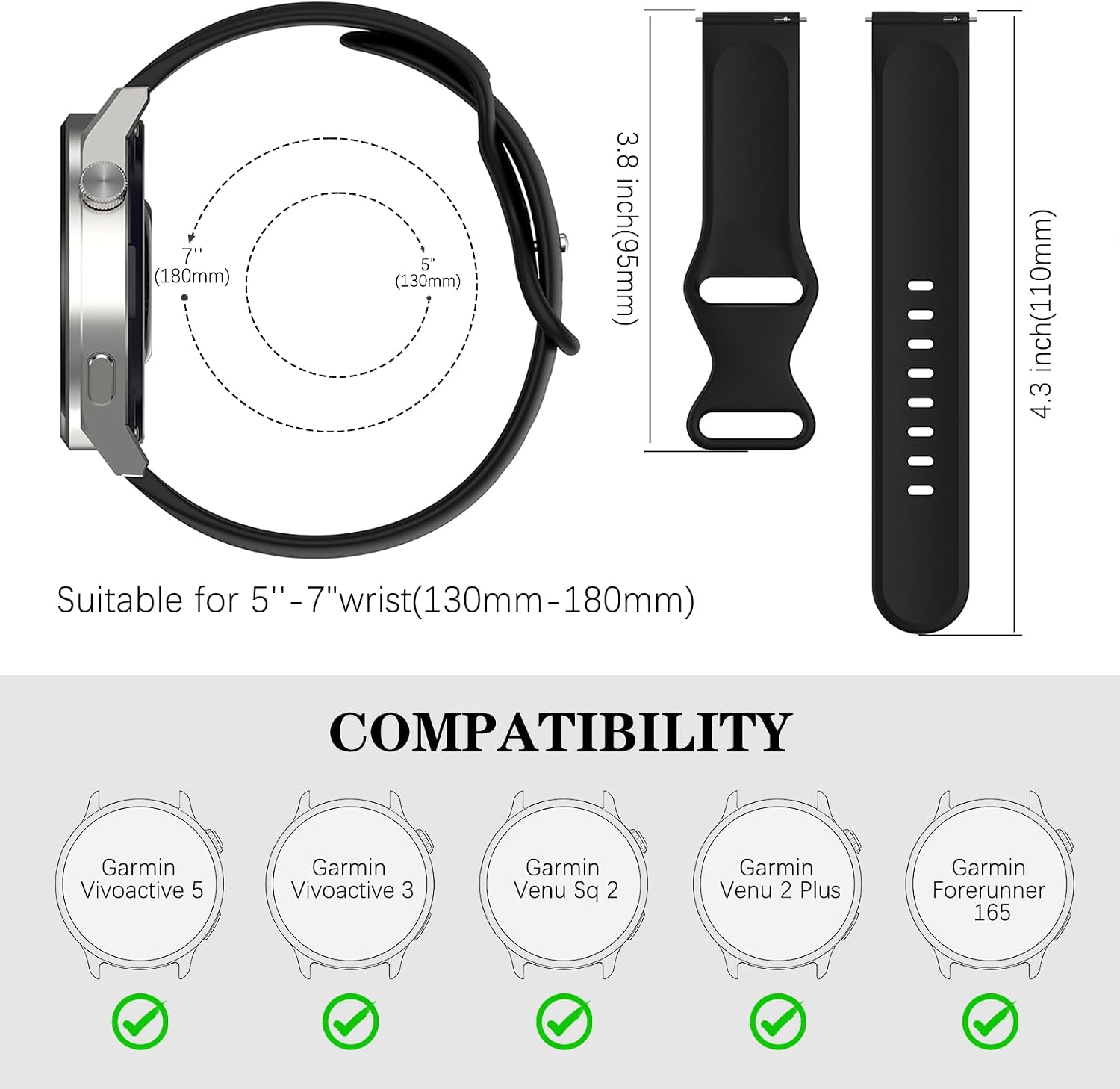 12 Pack Soft Silicone Bands Compatible with Garmin Vivoactive 6/5/3 trainer/Venu Sq 2/Forerunner 55/165/245/645, No Gap Sport Breathable Replacement Strap for Women Men