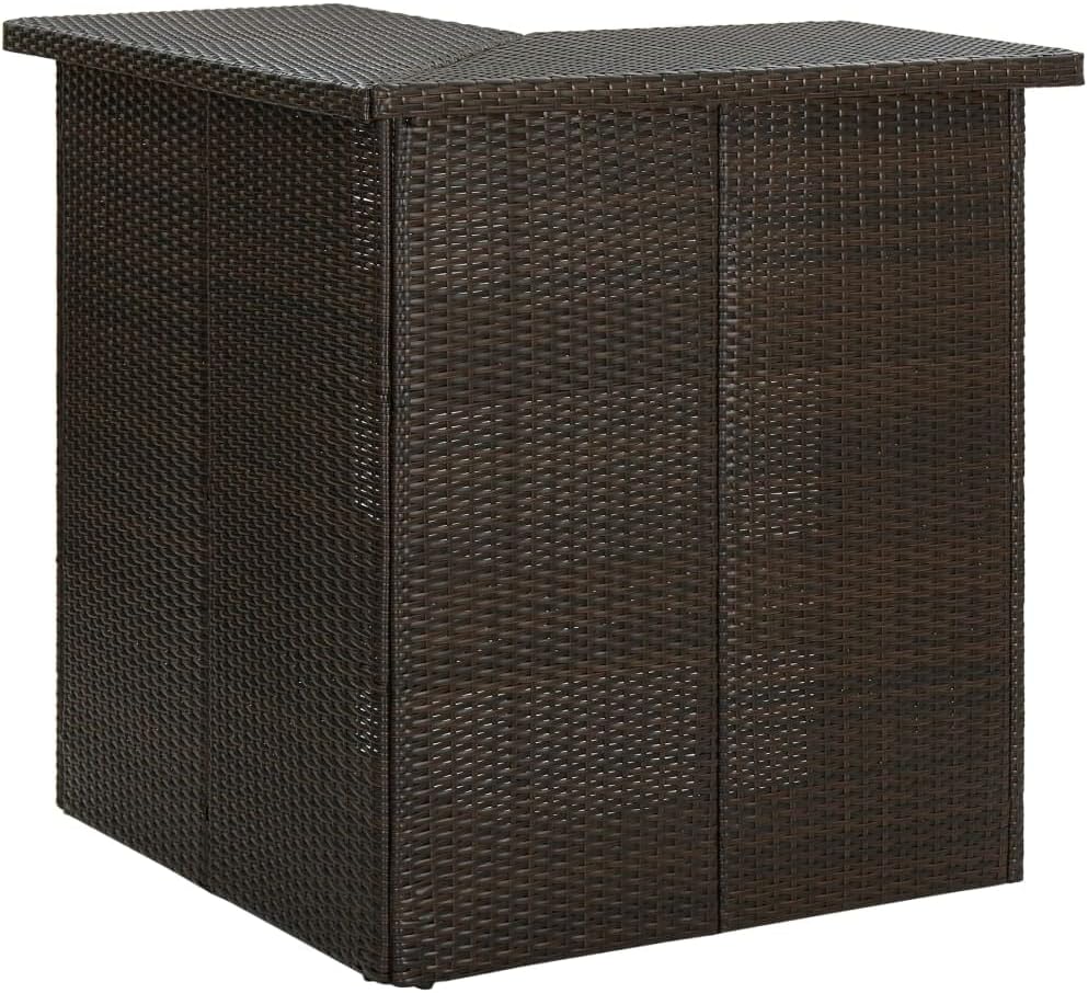 Rattan Corner Bar Table, Wicker Corner Bar Cabinet, Coffee Bar Table with Storage, L-Shaped Bar Table, Home Bar Unit, Brown 39.4"x19.7"x41.3" Poly Rattan,-223