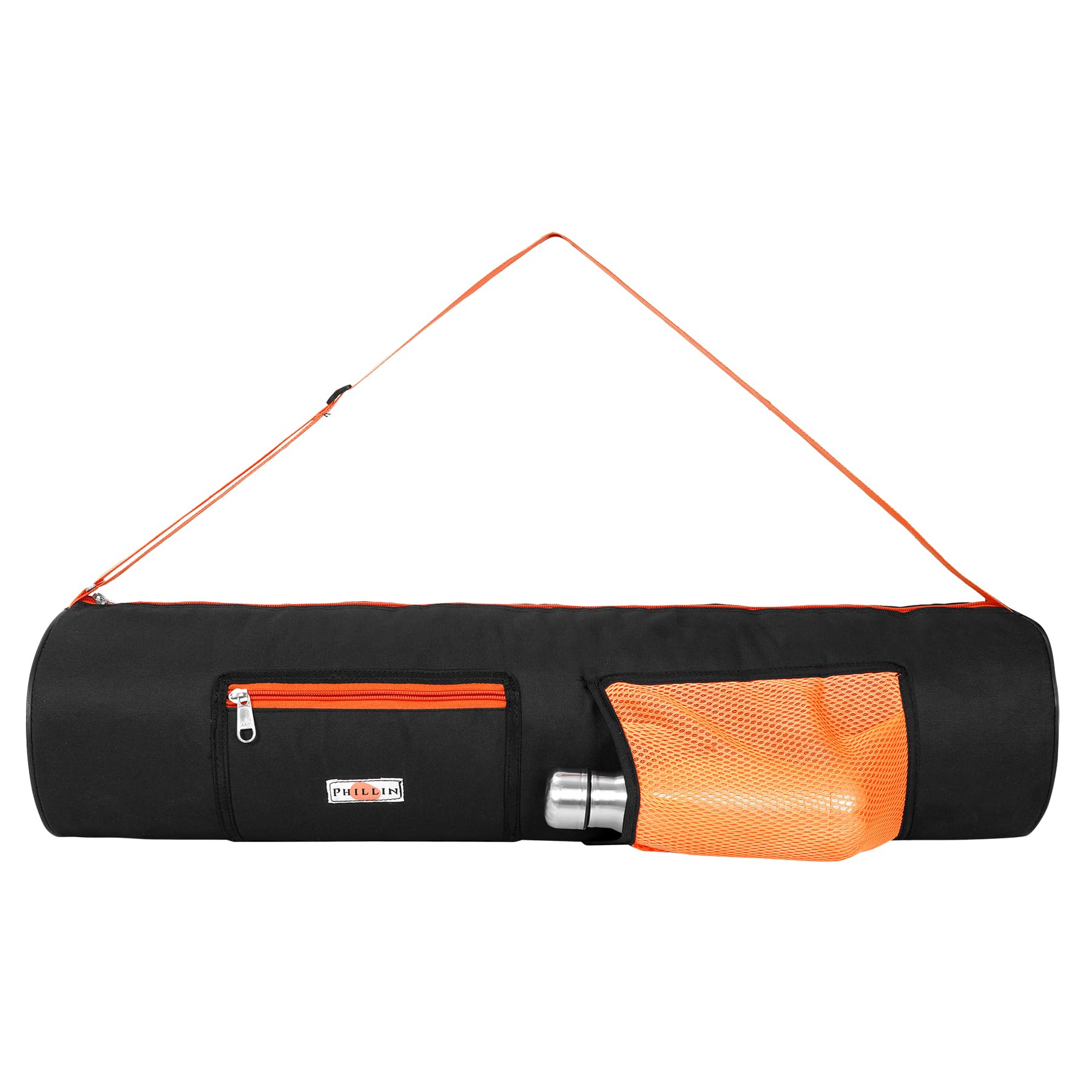 Yoga Mat Cover Bags with Adjustable Shoulder Strap Waterproof Mats Carry Bags fit for 4mm to 8 mm Met for Women and Men Zipper Yoga Matts Carrier for Meditation Mats (Black-Orange)