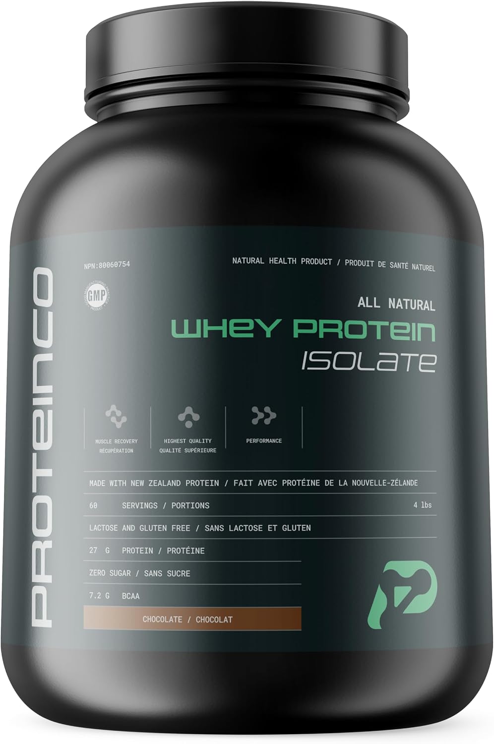 ProteinCo | Pure All Natural Grass-Fed New Zealand Whey Protein Isolate Powder | 27g per serving | Stevia | Gluten & Lactose Free | Low-Calorie | 4 Lbs (Chocolate)