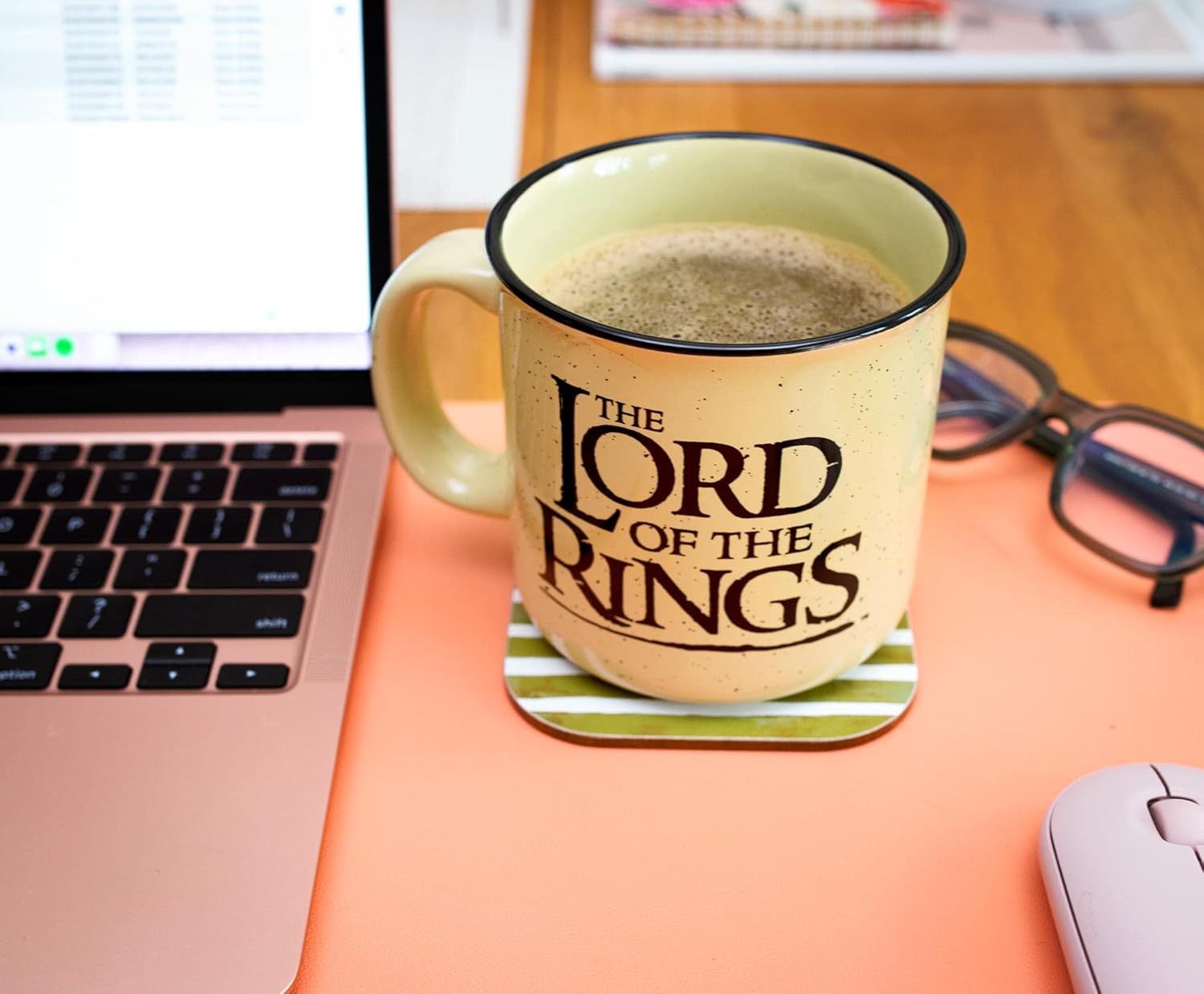The Lord of the Rings Gondor Elven Script Ceramic Camper Mug | BPA-Free Travel Coffee Cup For Espresso, Caffeine, Cocoa | Home & Kitchen Essentials, Hobbit Gifts and Collectibles | Holds 20 Ounces