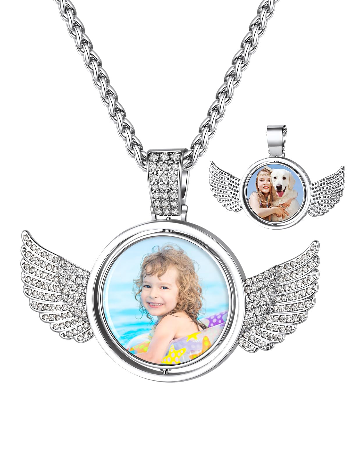 Custom4U Picture Necklace Personalized Photo Circle Chain for Men Women