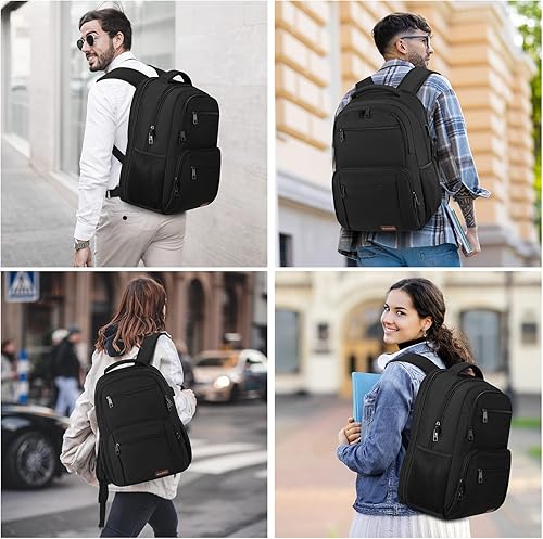 Miniatura 6 de BIKROD Mochila para hombre, mochila de viaje TSA, mochilas universitarias resistentes al agua con puerto de carga USB, bolsa de computadora duradera