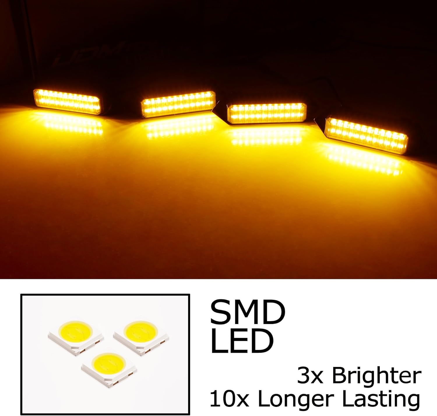 iJDMTOY 4pc Black-Out Smoked Lens Amber Yellow Full LED Front Grille Mesh Mount Marker Clearance Light Kit Compatible with 2024-up Toyota Tacoma TRD Sport, PRO, Off-Road or Pre-Runner