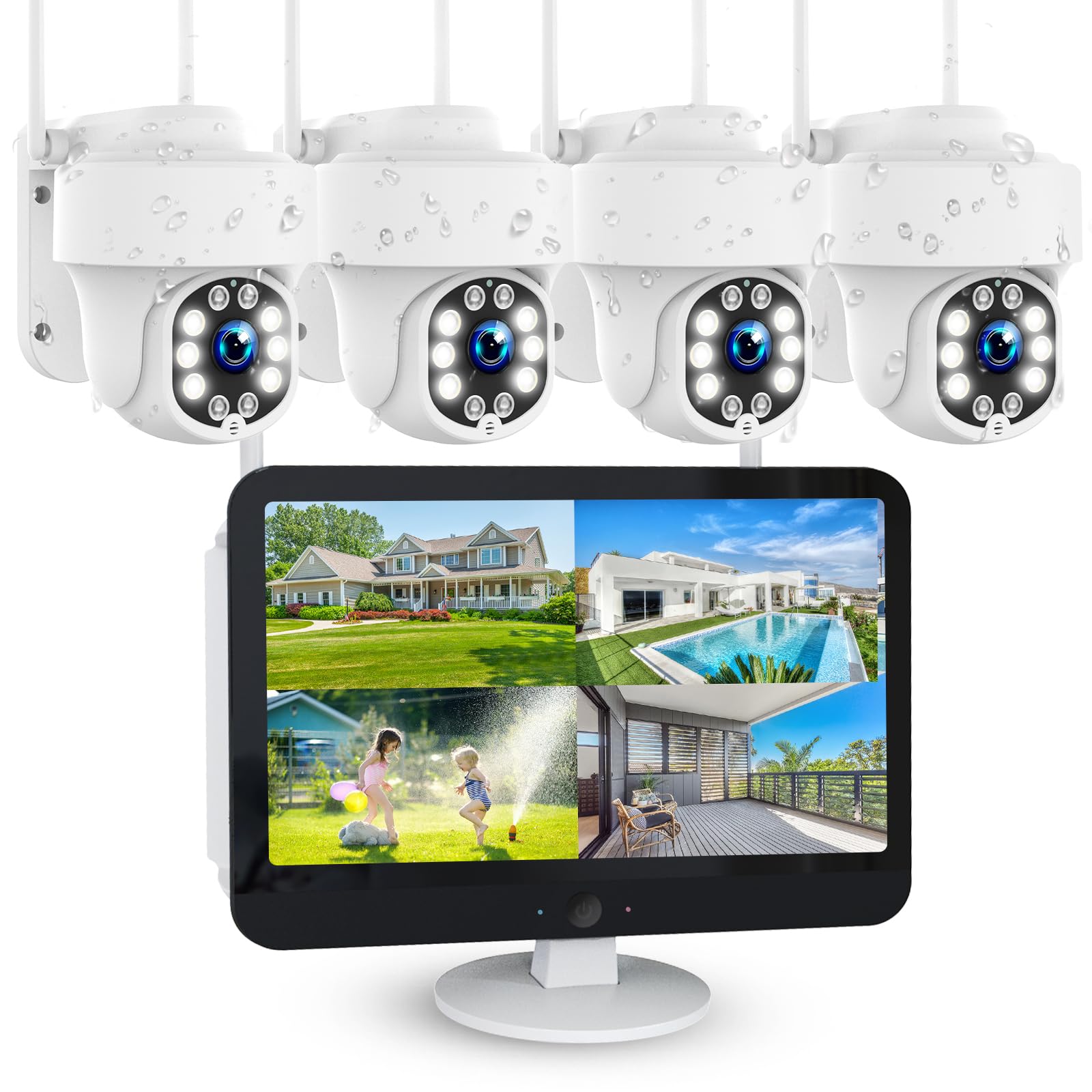 ZHXINSD 5MP Security Camera Outdoor System with 12" Monitor,Support 5G&2.4G WiFi, 10CH 4PCS PTZ Wireless Cam 1TB HDD Home CCTV Camera System Outdoor&Indoor, Auto Tracking, Color Night Vision