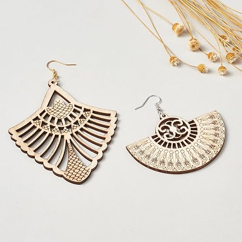 Miniatura 3 de Mega Pet 48 piezas de dijes de madera en blanco sin acabar, aretes huecos de Burlywood grandes, colgantes grandes de hojas y lágrimas, aretes