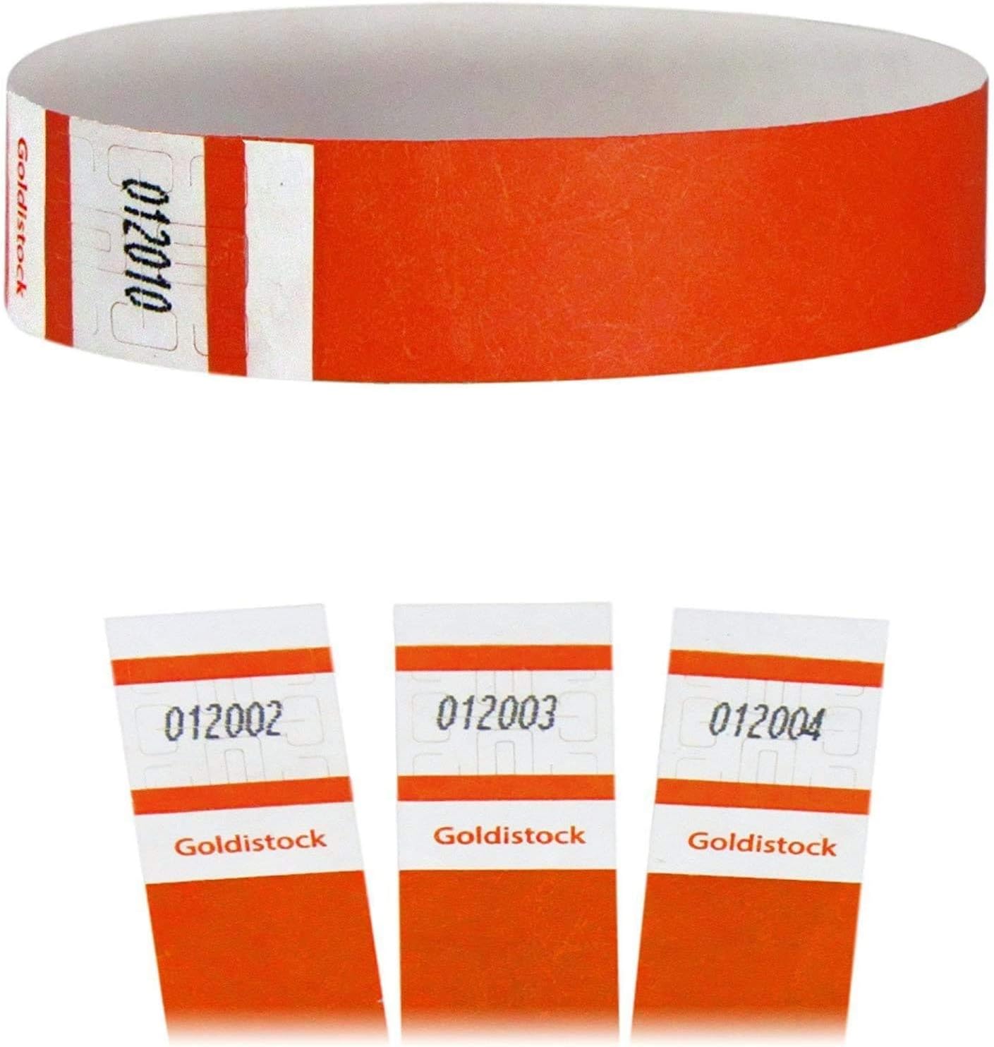 Heavier Tyvek Wristbands 7.5 Mil - Goldistock Select Series Deep Orange 200 Count - ¾” Arm Bands - Paper-Like Party Armbands - Fan-Folded (Better Security) - Extra Durable Event Wrist Bands