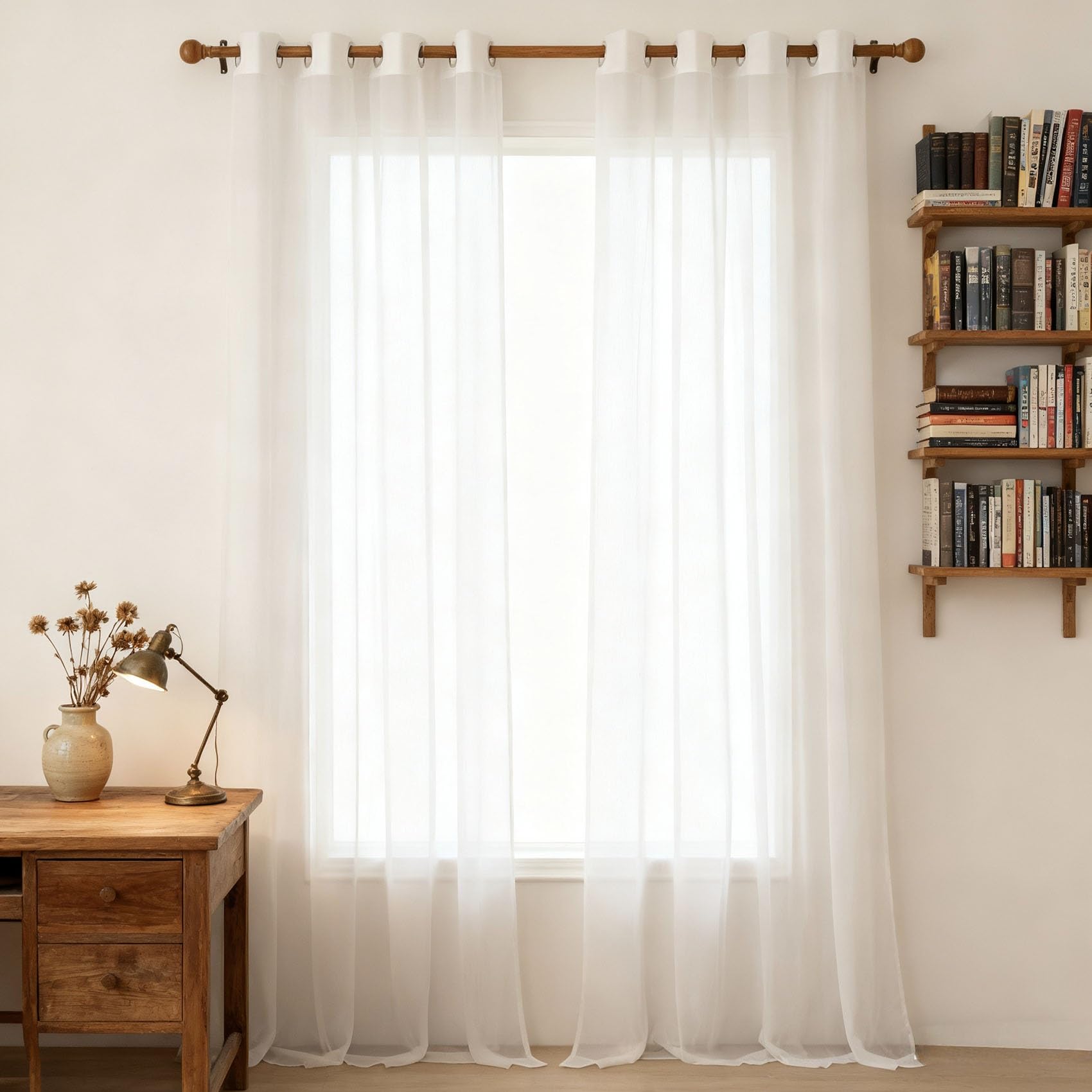 Rideau voilage 80 x 89 cm blanc semi-transparent lisse pour cuisine