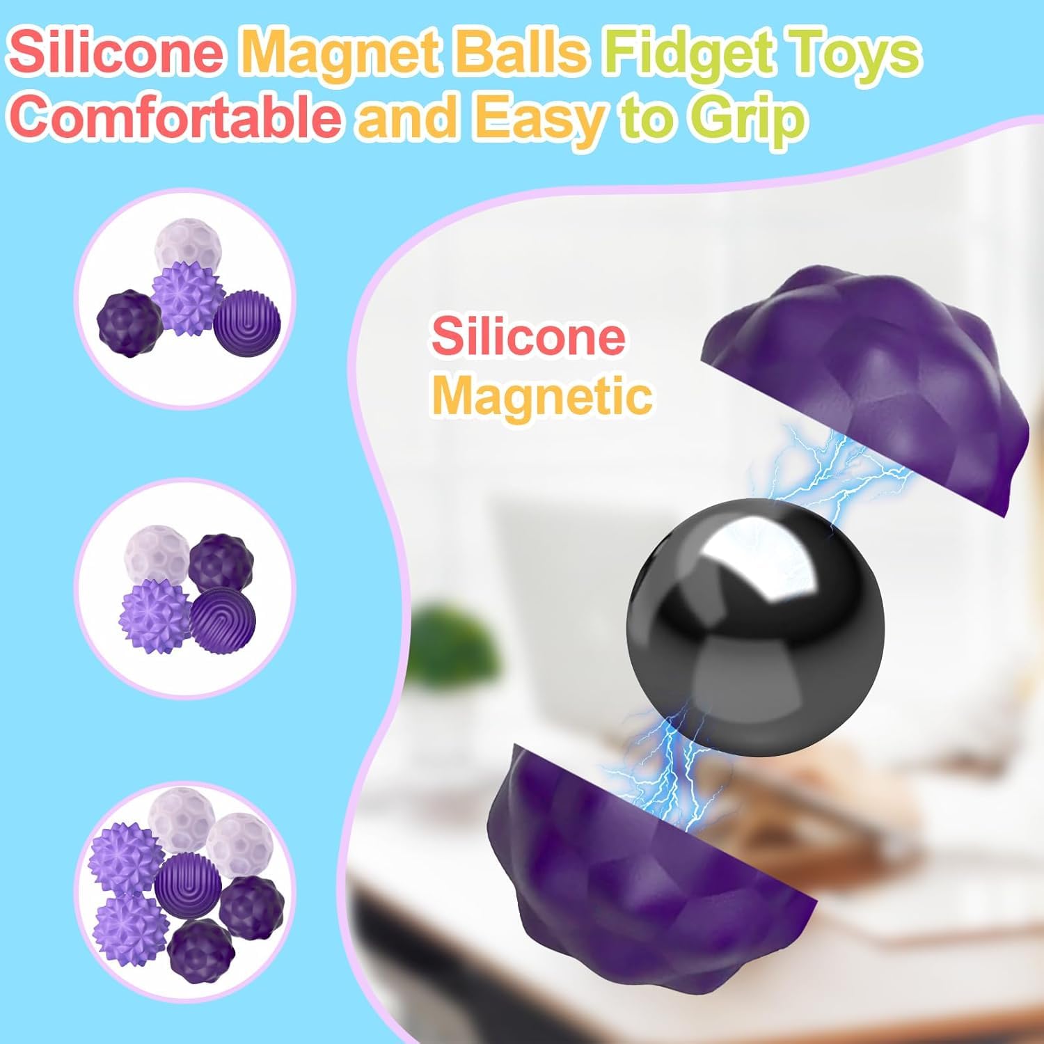 8PCS Magnetic Sensory Fidget Balls, Silicone Magnetic Balls Fidget Toys for Adults Stress Anxiety Relief Sensory Toys - Image 5