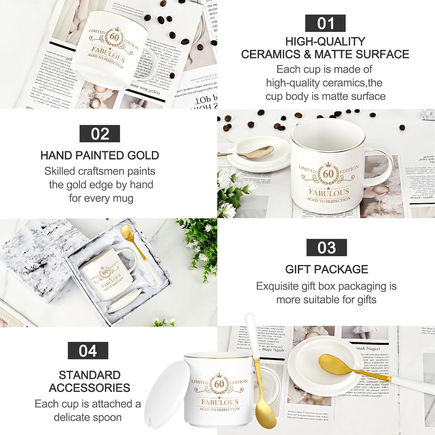 Cabtnca 60th Birthday Gifts for Women, Gifts for 60 Year Old Woman, 60 and Fabulous, Limited 60 Edition Mug, 60th Birthday Gift Ideas for Grandma Mom Aunt, 60th Birthday Mug, 12Oz - Image 7