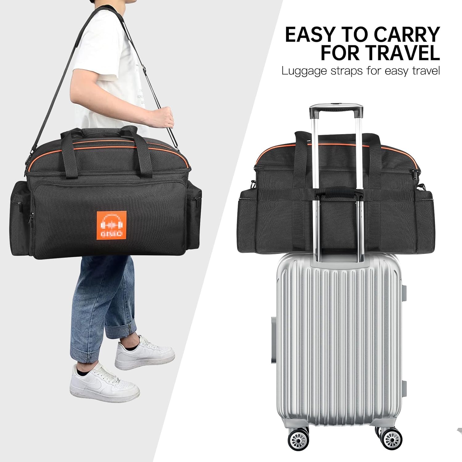 DJ Gig Bag, DJ Cable File Bag with Detachable Padded Bottom and Dividers, Travel Gig Bag for Cords Sound Equipment DJ Gear Musician Accessories (Orange)