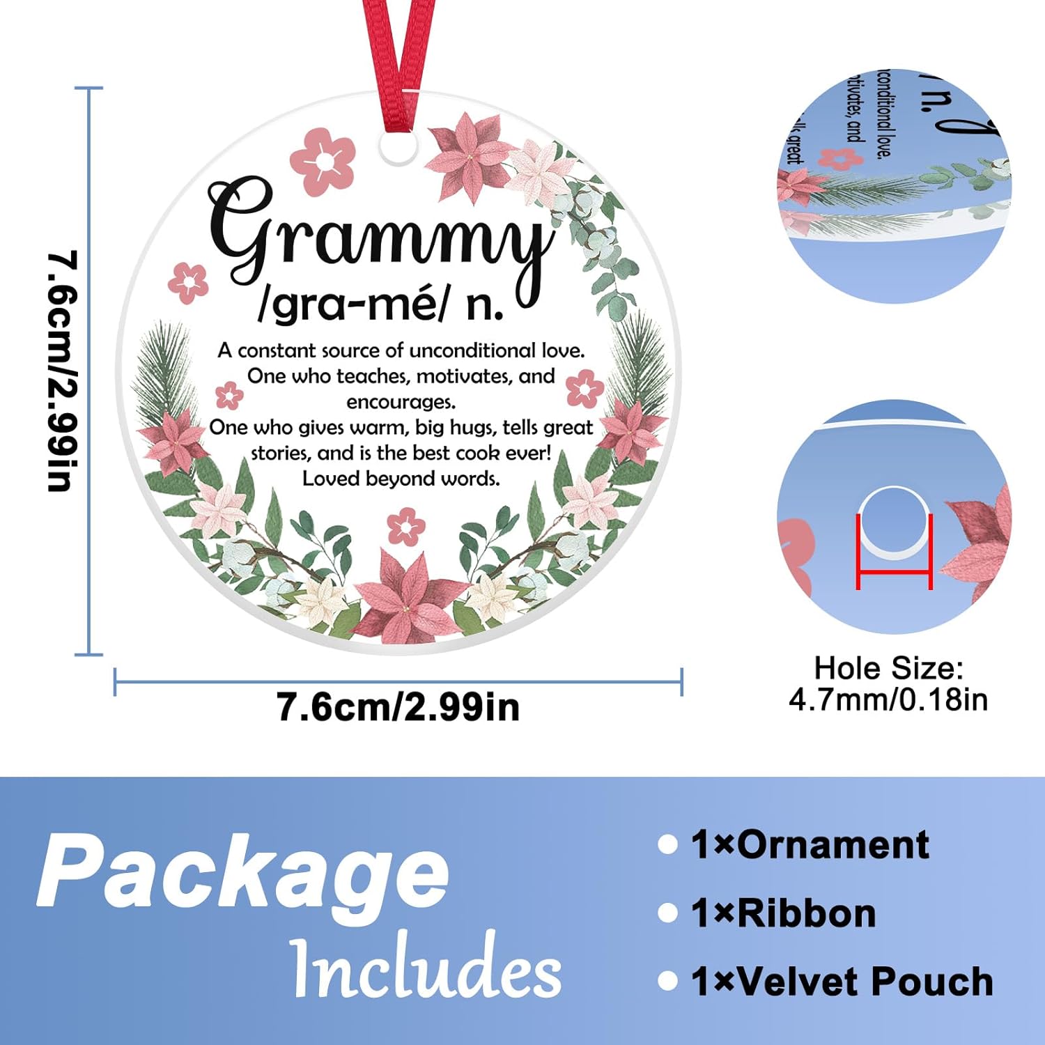 Grammy Gifts Ornament Keepsake Birthday Gifts for Grandma from Granddaughter Grandson Thank You Gift for Grandma Mothers Day Christmas Birthday Retirement Gift for Grammy Grandmother - Image 2