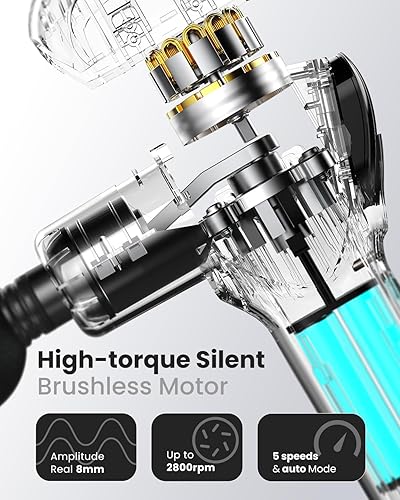 Miniatura 5 de RENPHO Pistola de masaje con mango de extensión mejorado de percusión, mini masajeador muscular portátil de tejido profundo de mano con pantalla LED