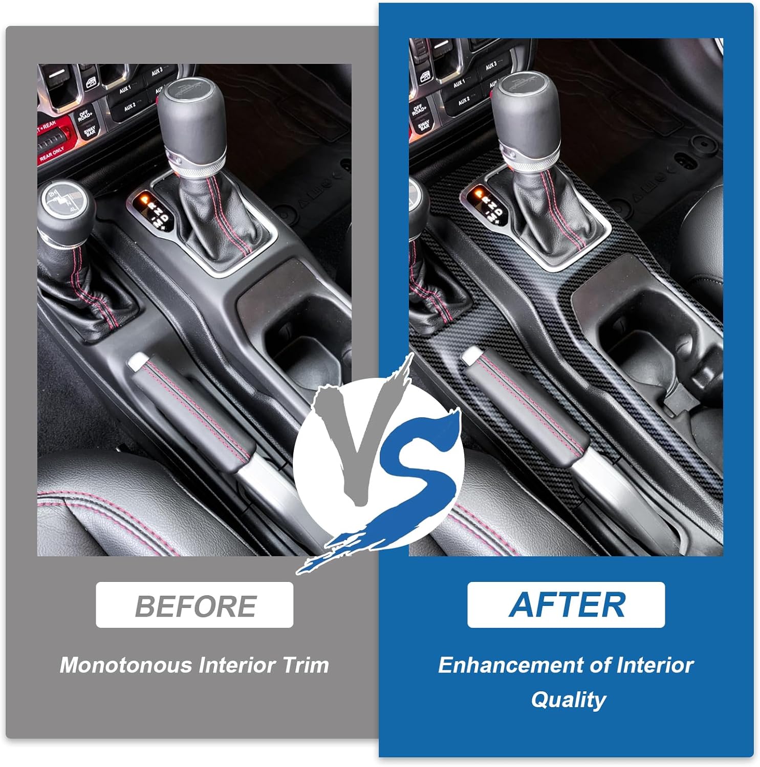 Carbon Fiber Gear Shift Panel Cover Cup Holder Panel Cover Compatible with Jeep Wrangler JL JLU 2018-2026 & Gladiator JT 2020-2026