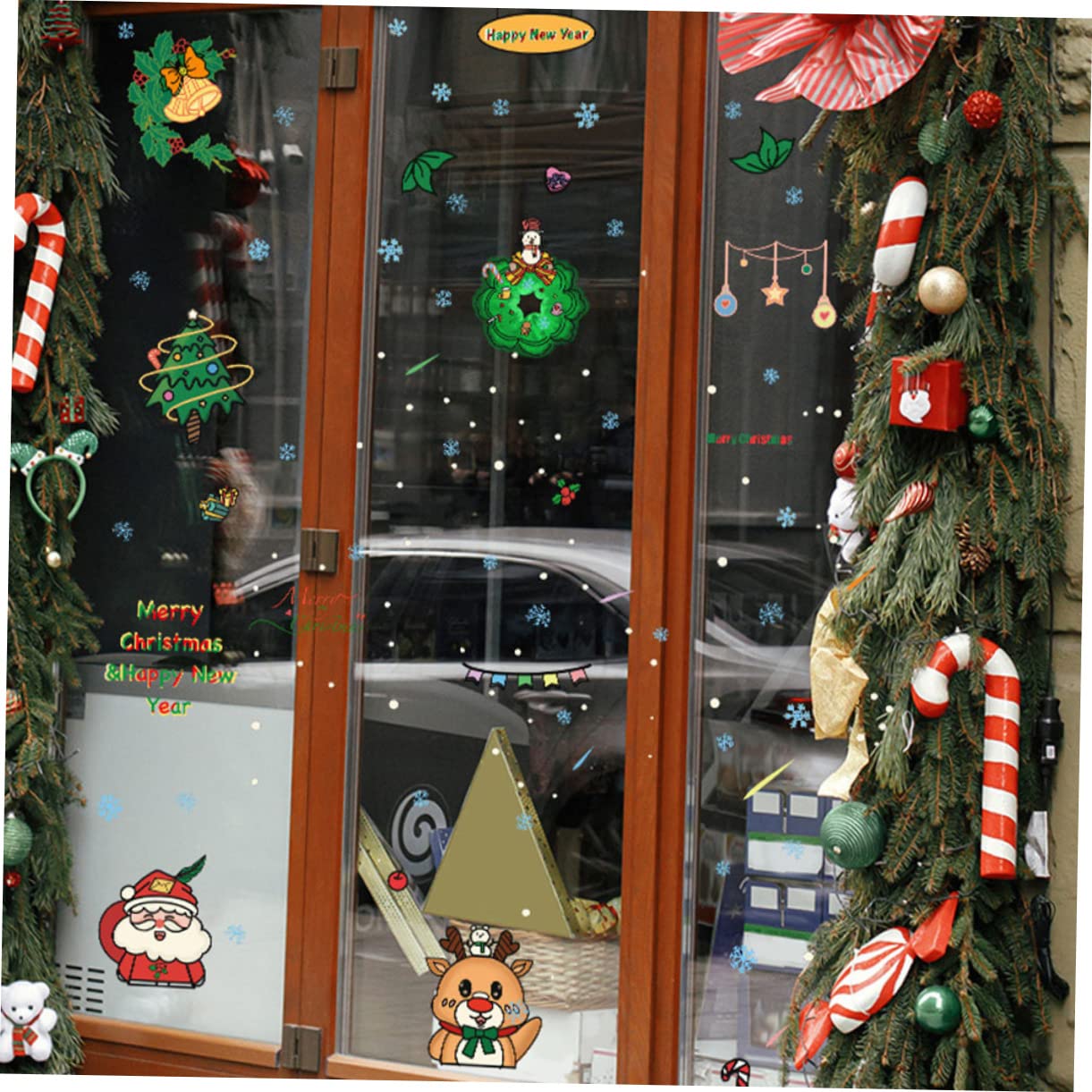 OSALADI 24pièces Autocollants Muraux De Décorations Auto-adhésives De Père Sapin Et Rennes Pour Fenêtres Et Décoration De Fête Xmas Amovible Et