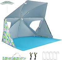 Vista 1 de GYMAX Tienda de campaña para sombrilla de playa, 2 en 1, UPF50+, con bolsa de transporte, hoja de tierra, paneles laterales, refugio solar