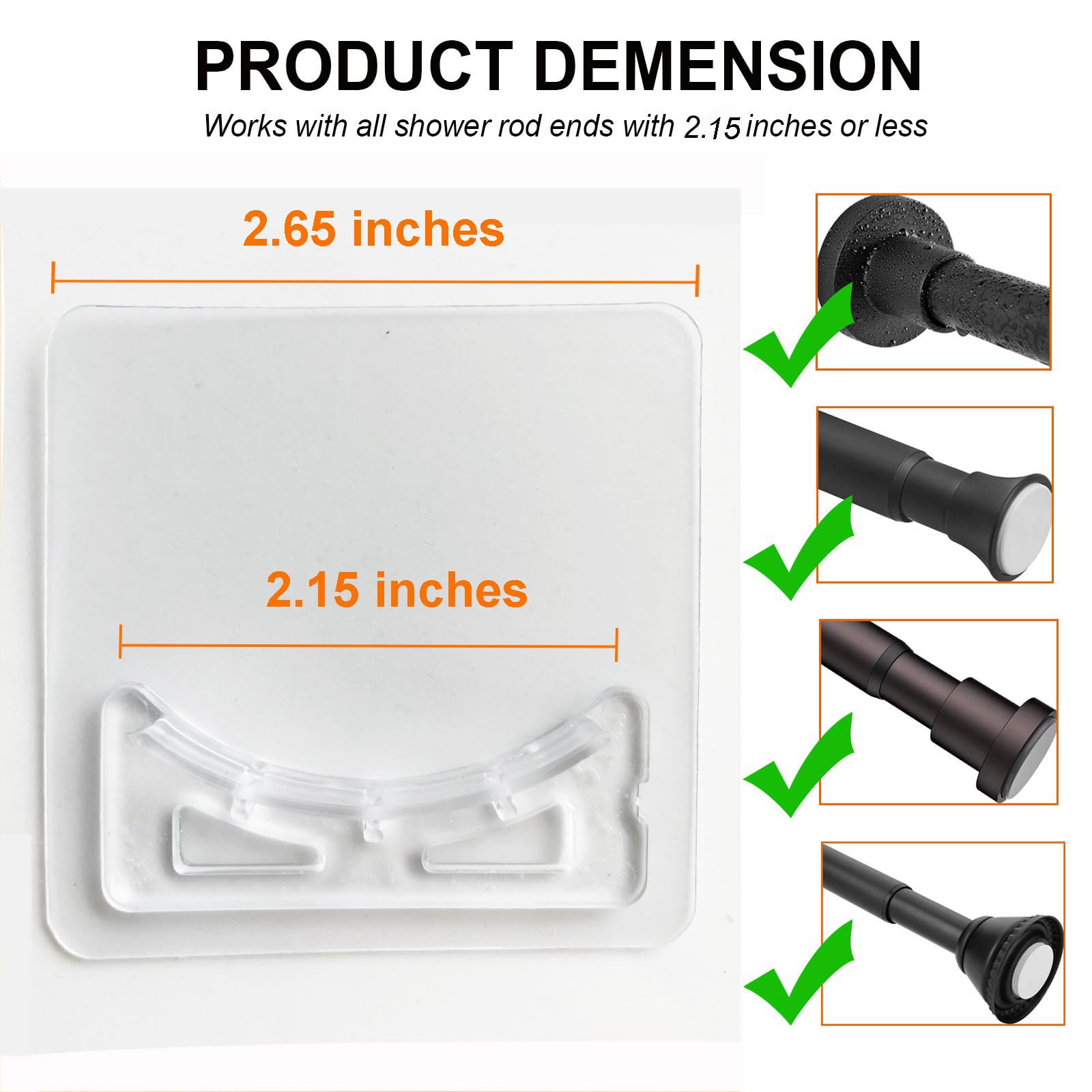 Venupple Lot de 4 supports de tringle à ressort transparents sans perçage, petit adhésif pour tringle à rideau de douche (transparent, 5,5 cm)